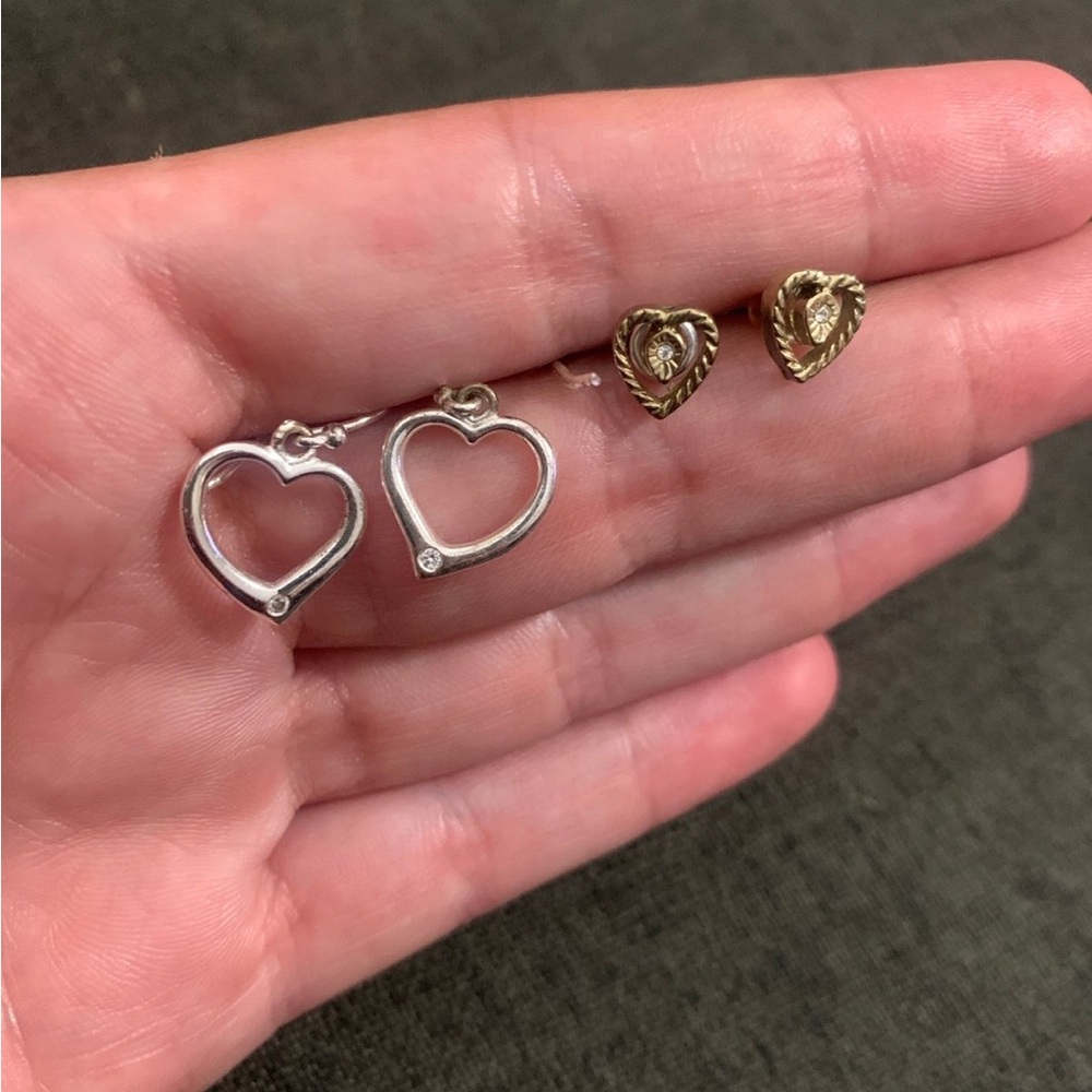 Elegant Silver and Gold Heart Earrings Set